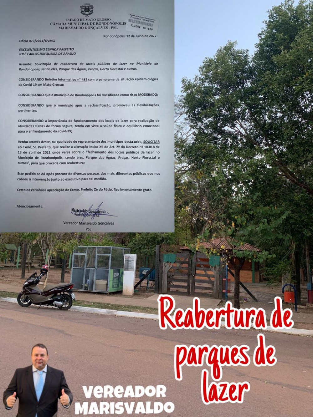 Vereador Marisvaldo solicita reabertura do Horto Florestal da cidade